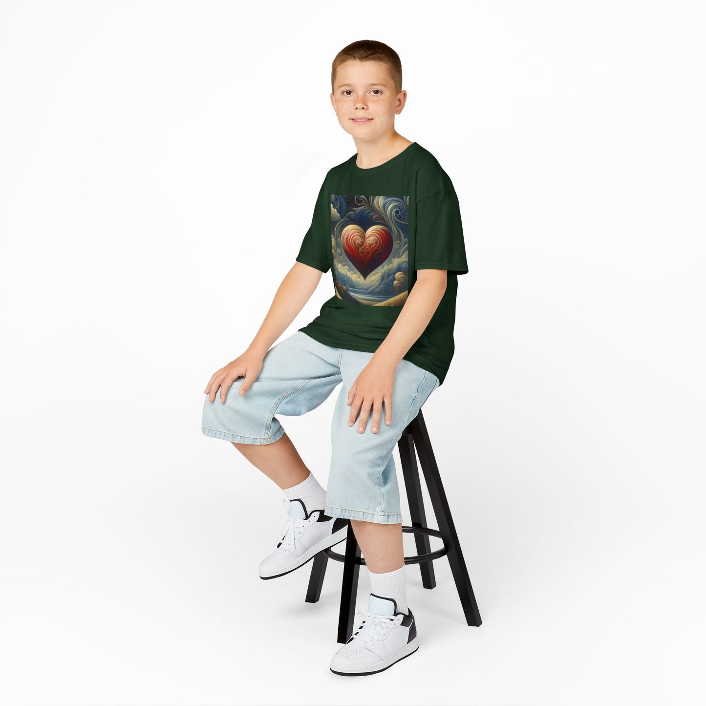 Kids Heavy Cotton™ Tee - Heart Design & Hustle Empire Quote Tee for Young Trendsetters
