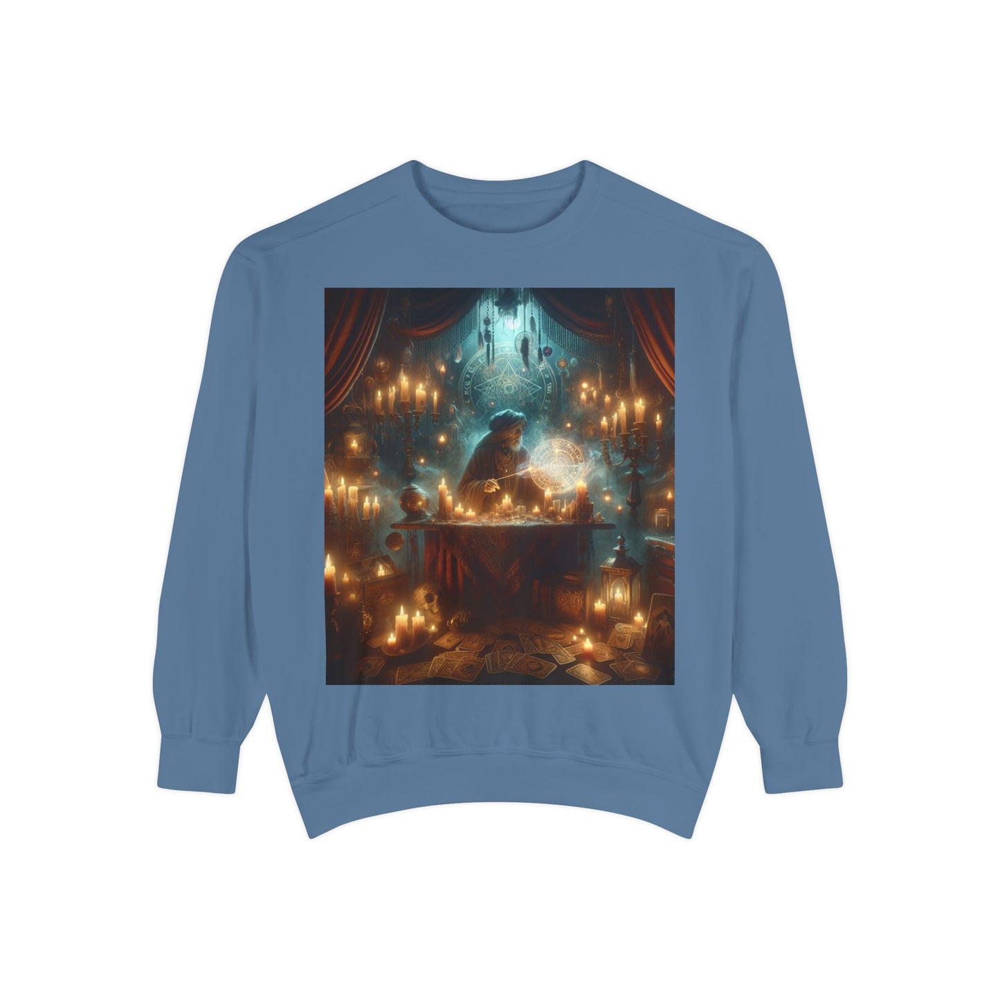 Mystic Candlelight Unisex Garment-Dyed Sweatshirt with Tarot Design