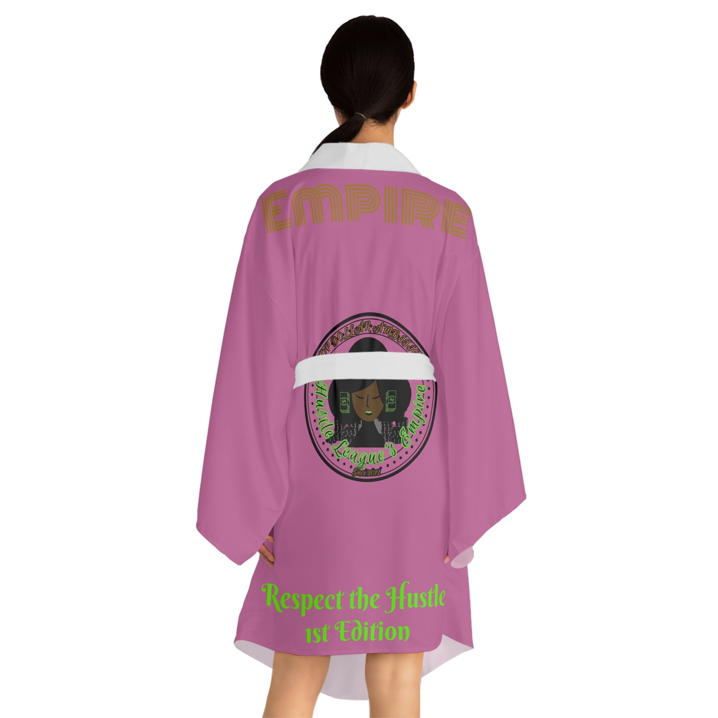 Light Pink HLE Long Sleeve Kimono Robe - Hustlers Cherish Them - Respect the Hustle - Perfect for Relaxation and Self-Care