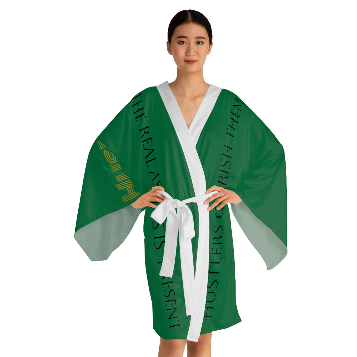Kimono verde oscuro de manga larga HLE - Los emprendedores los aprecian - Respetan el ajetreo - Perfecto para la relajación y el cuidado personal