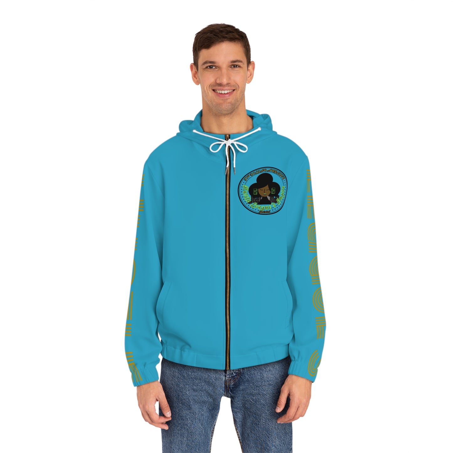 Turquoise Full-Zip Hoodie for Men