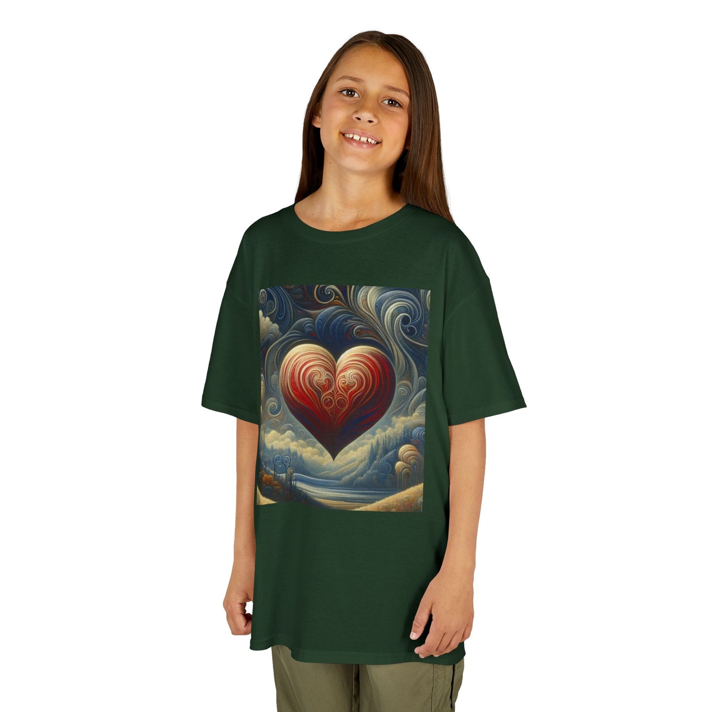 Kids Heavy Cotton™ Tee - Heart Design & Hustle Empire Quote Tee for Young Trendsetters