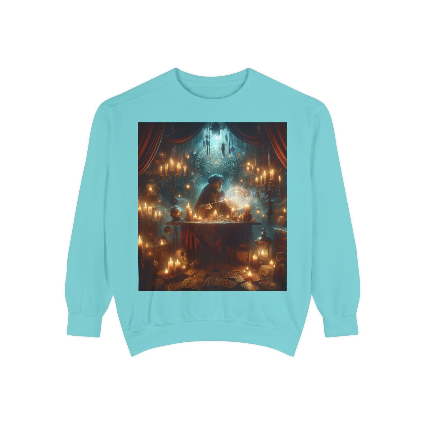 Mystic Candlelight Unisex Garment-Dyed Sweatshirt with Tarot Design