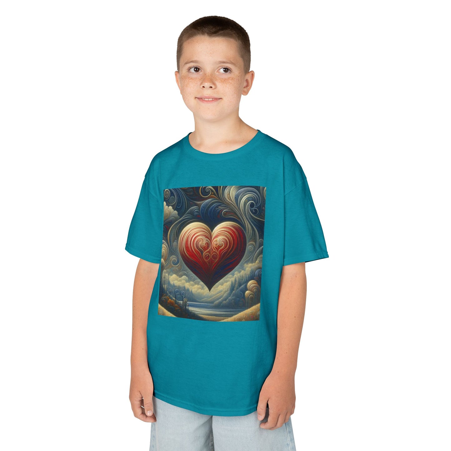 Kids Heavy Cotton™ Tee - Heart Design & Hustle Empire Quote Tee for Young Trendsetters