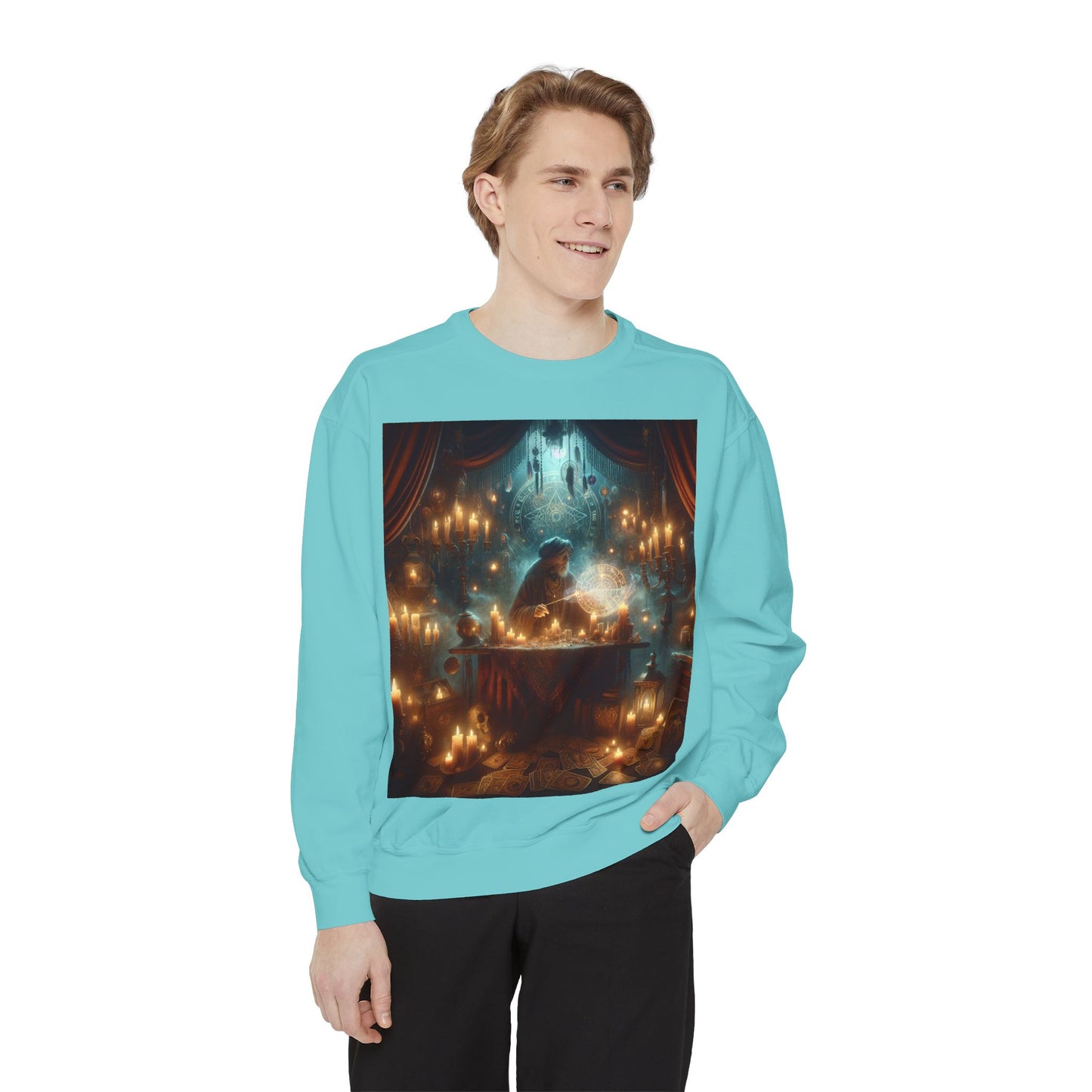 Mystic Candlelight Unisex Garment-Dyed Sweatshirt with Tarot Design