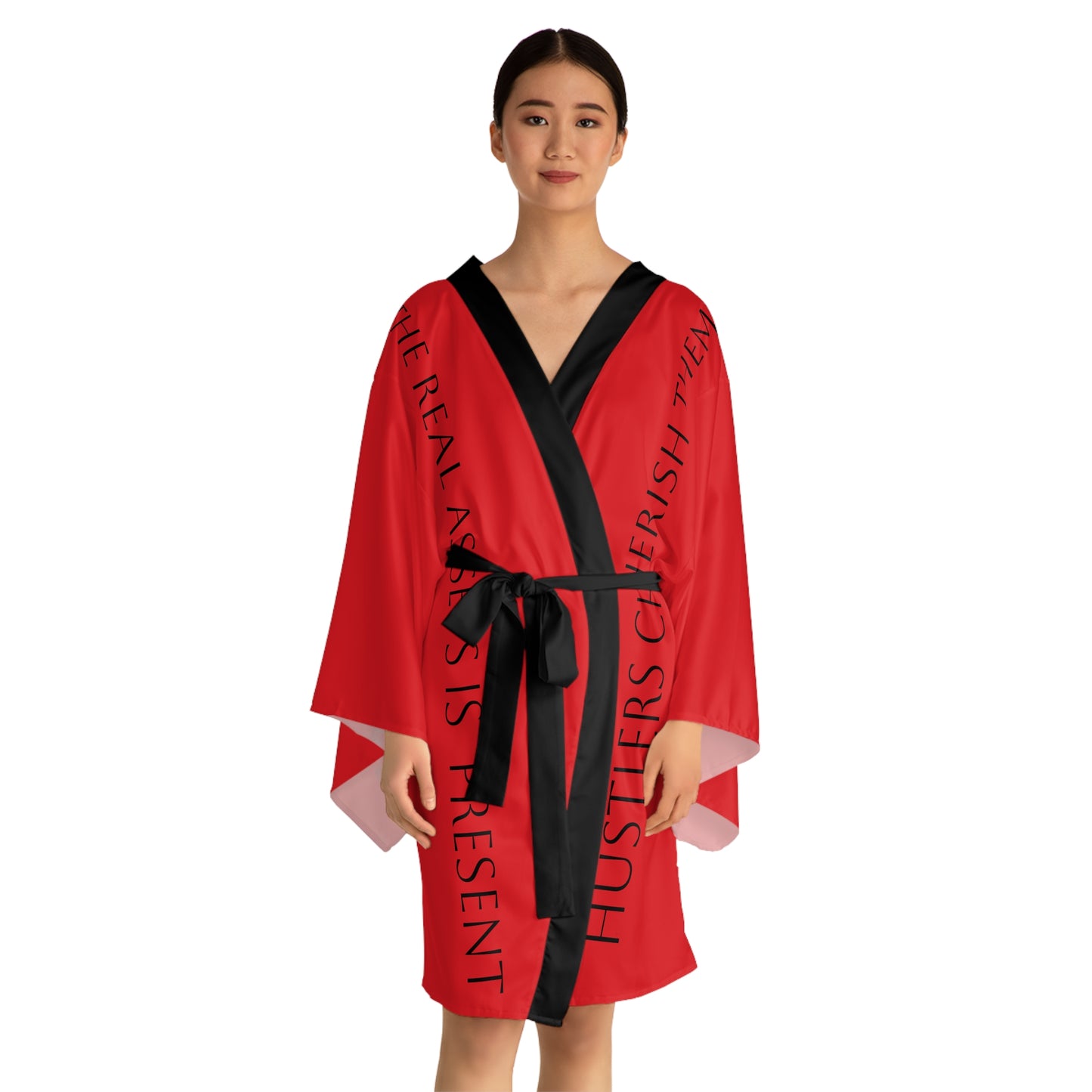 Red HLE Long Sleeve Kimono Robe - Hustlers Cherish Them - Respect the Hustle - Perfect for Relaxation and Self-Care