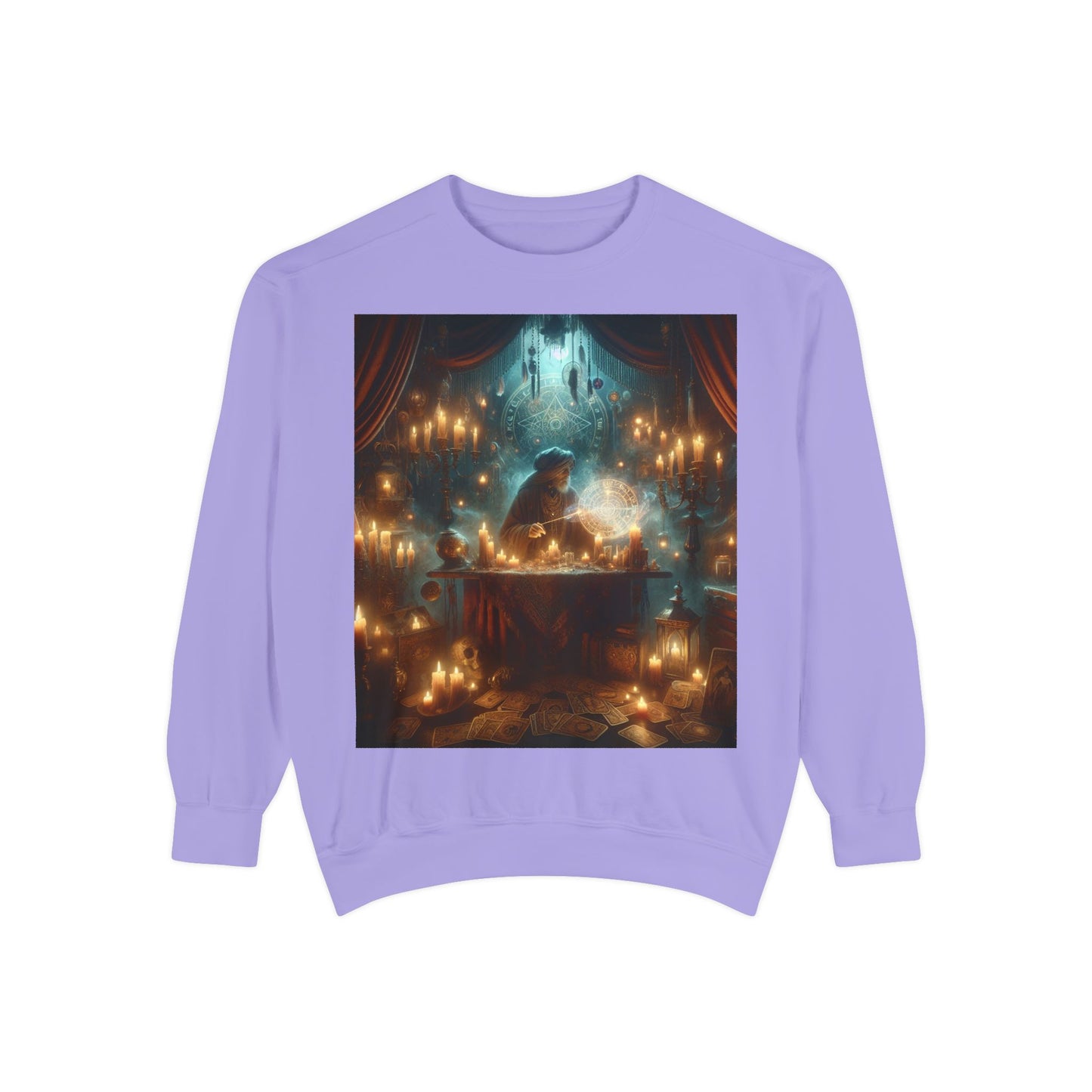 Mystic Candlelight Unisex Garment-Dyed Sweatshirt with Tarot Design