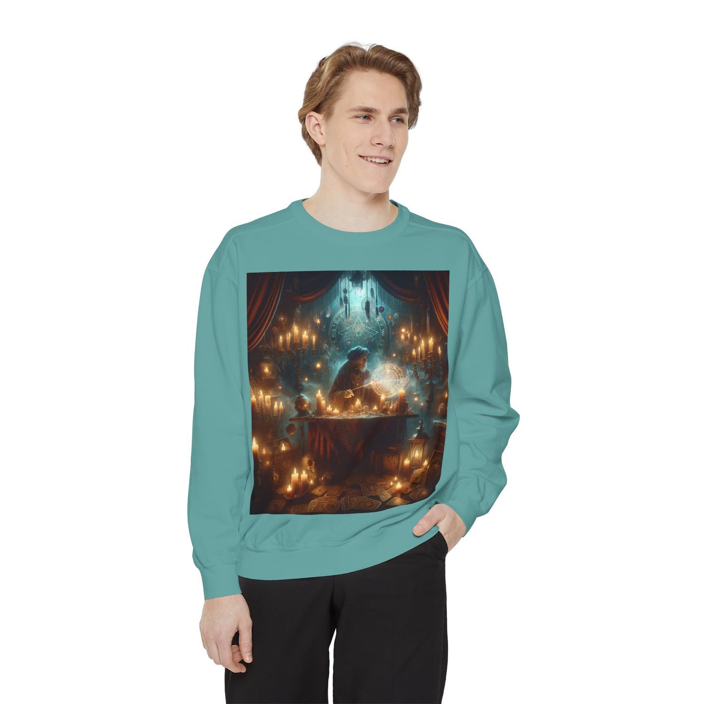 Mystic Candlelight Unisex Garment-Dyed Sweatshirt with Tarot Design