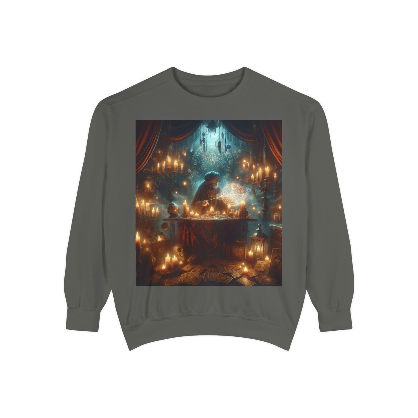 Mystic Candlelight Unisex Garment-Dyed Sweatshirt with Tarot Design