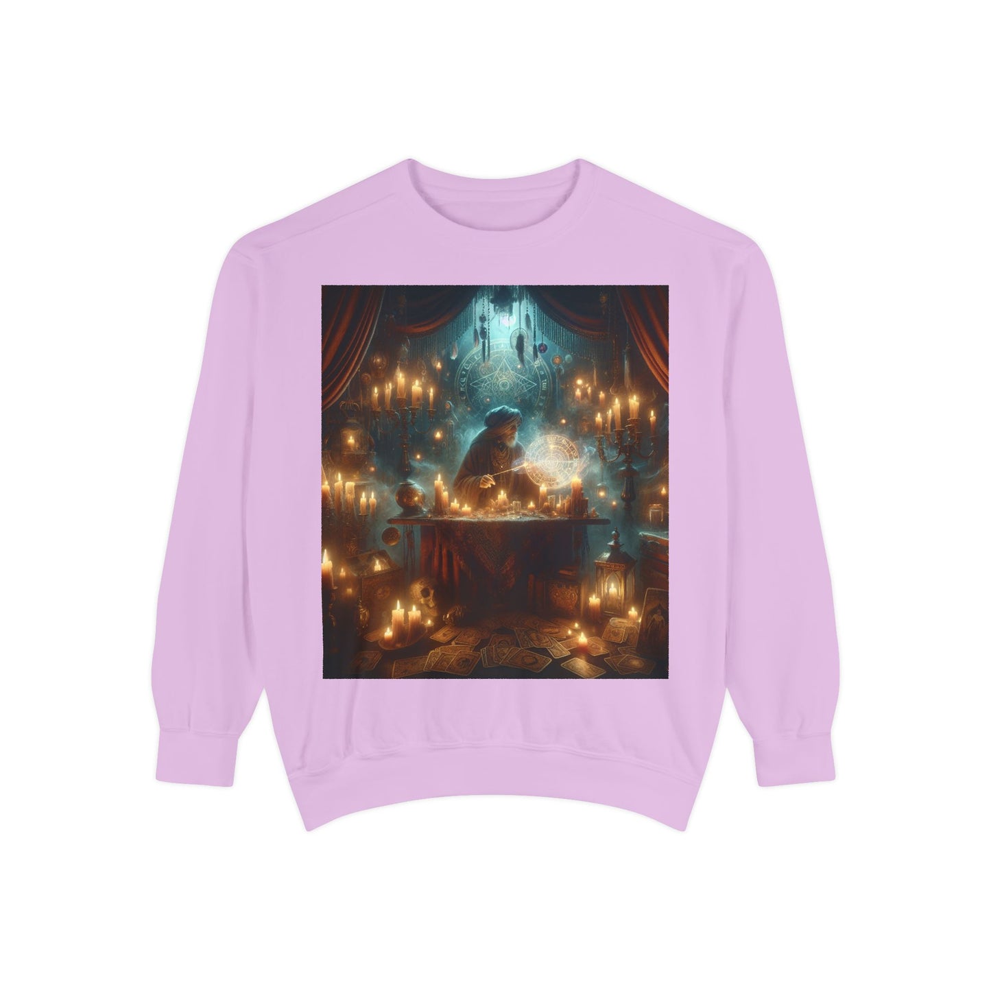 Mystic Candlelight Unisex Garment-Dyed Sweatshirt with Tarot Design