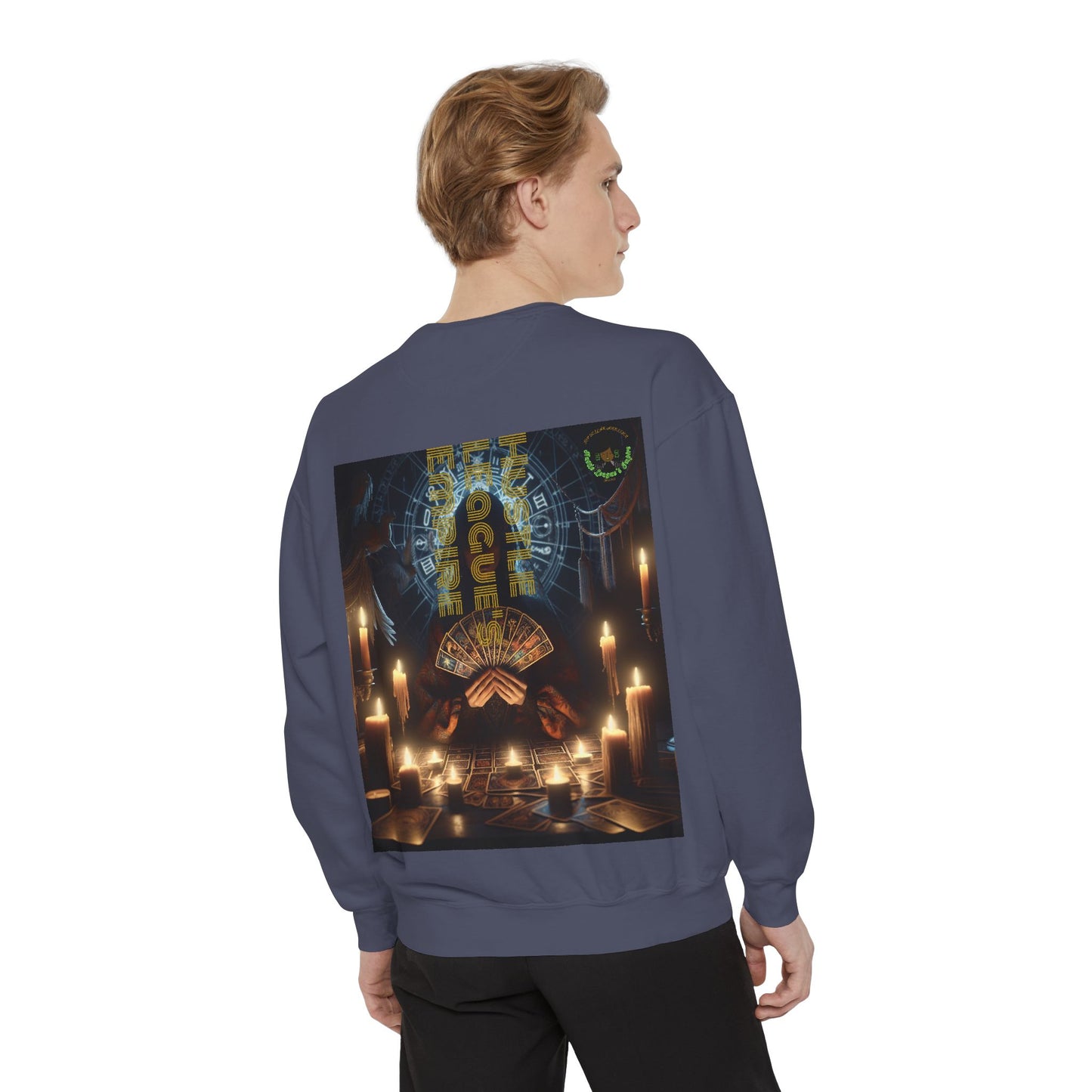 Mystic Candlelight Unisex Garment-Dyed Sweatshirt with Tarot Design