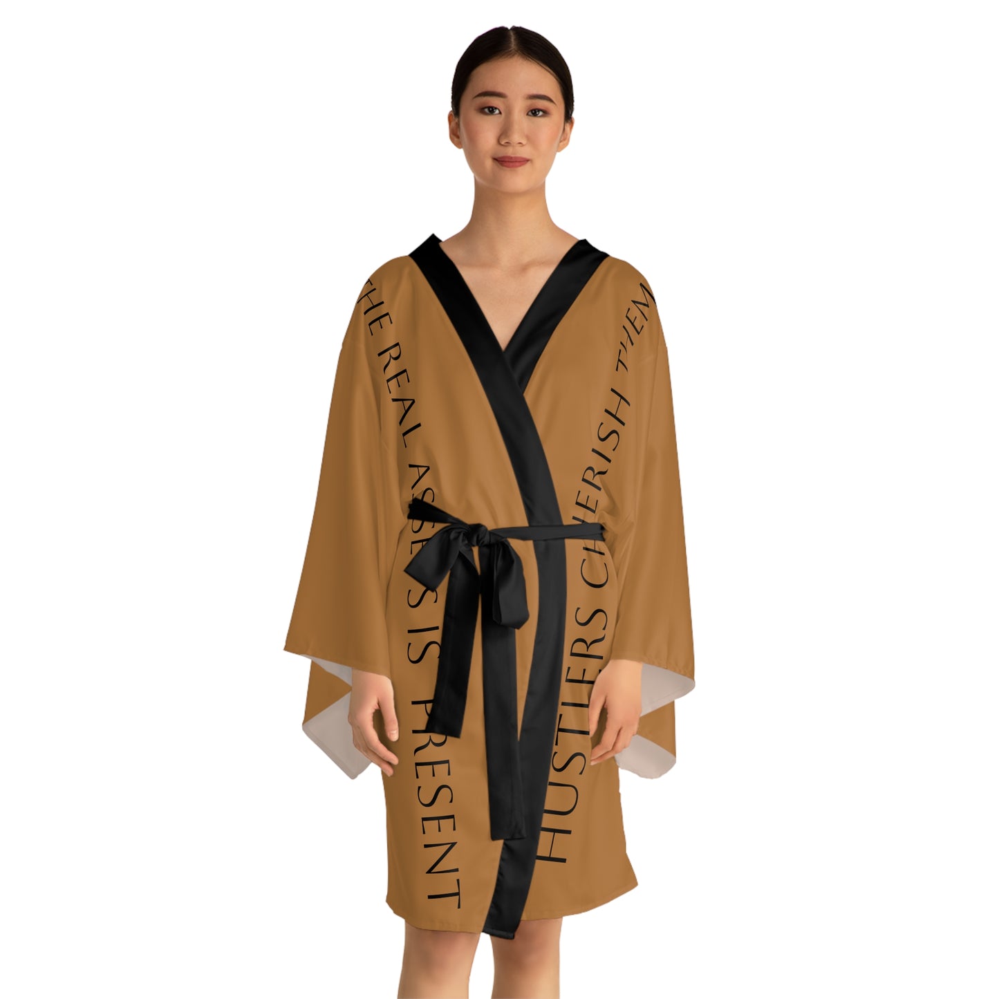 Brown HLE Long Sleeve Kimono Robe - Hustlers Cherish Them - Respect the Hustle - Perfect for Relaxation and Self-Care