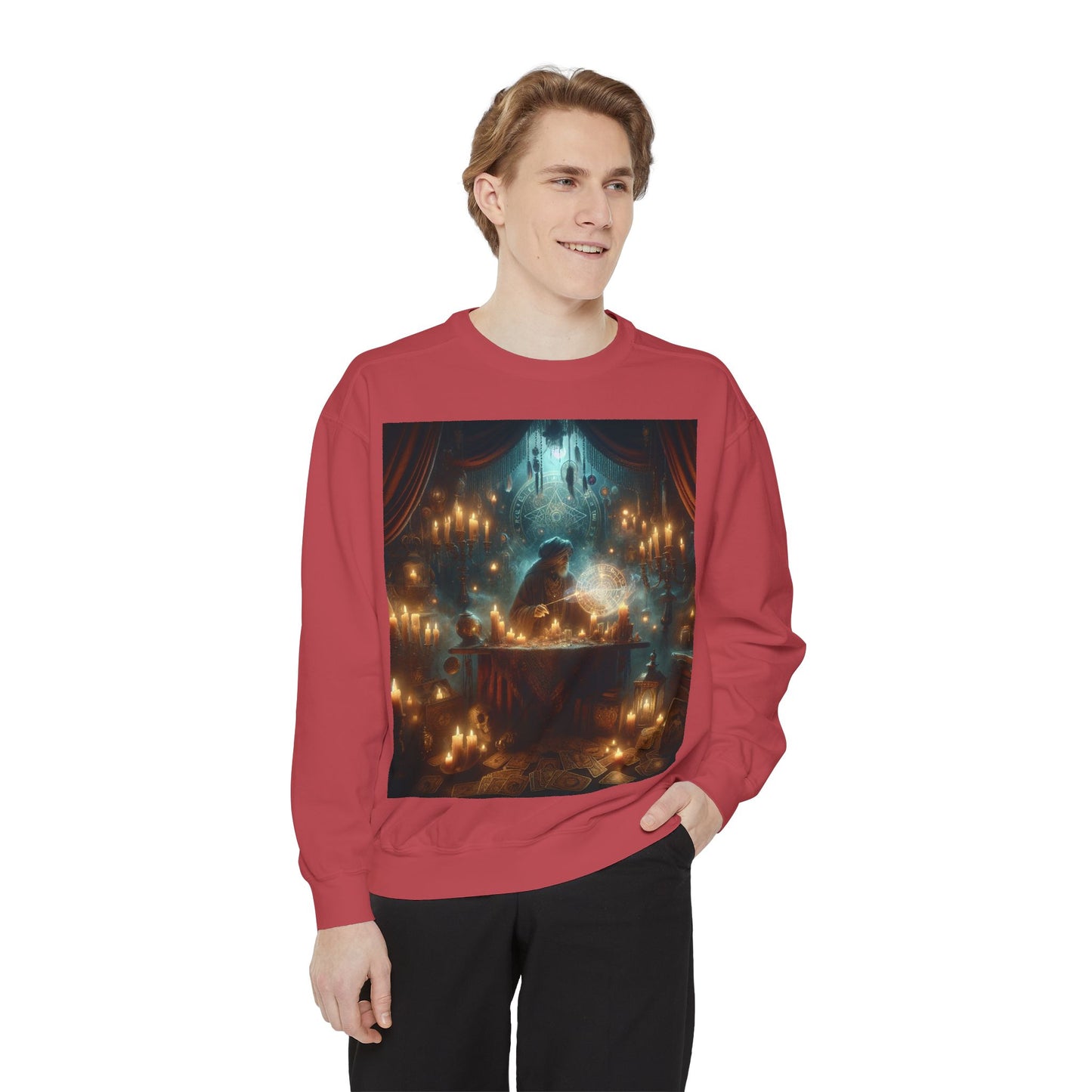 Mystic Candlelight Unisex Garment-Dyed Sweatshirt with Tarot Design