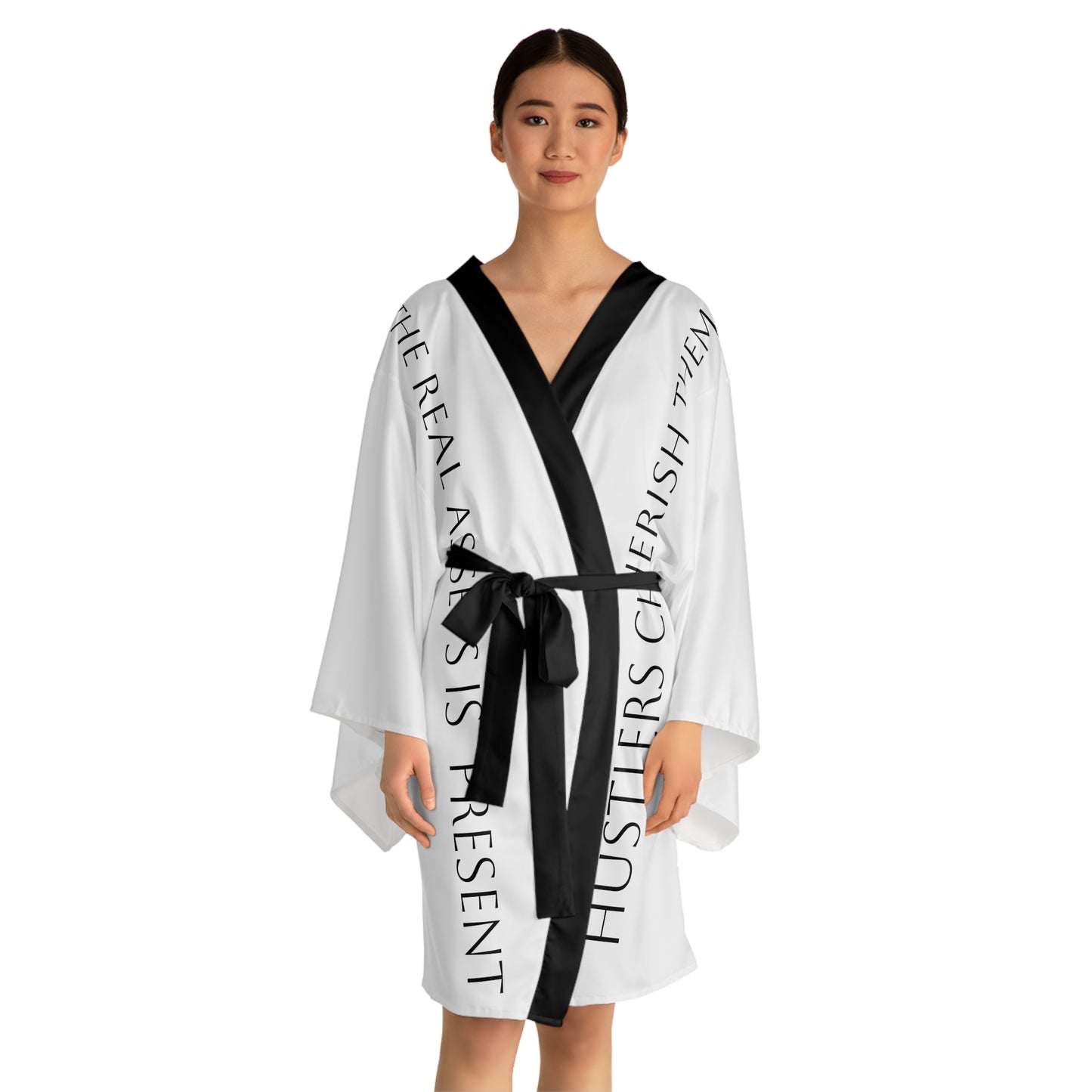 White HLE Long Sleeve Kimono Robe - Hustlers Cherish Them - Respect the Hustle - Perfect for Relaxation and Self-Care