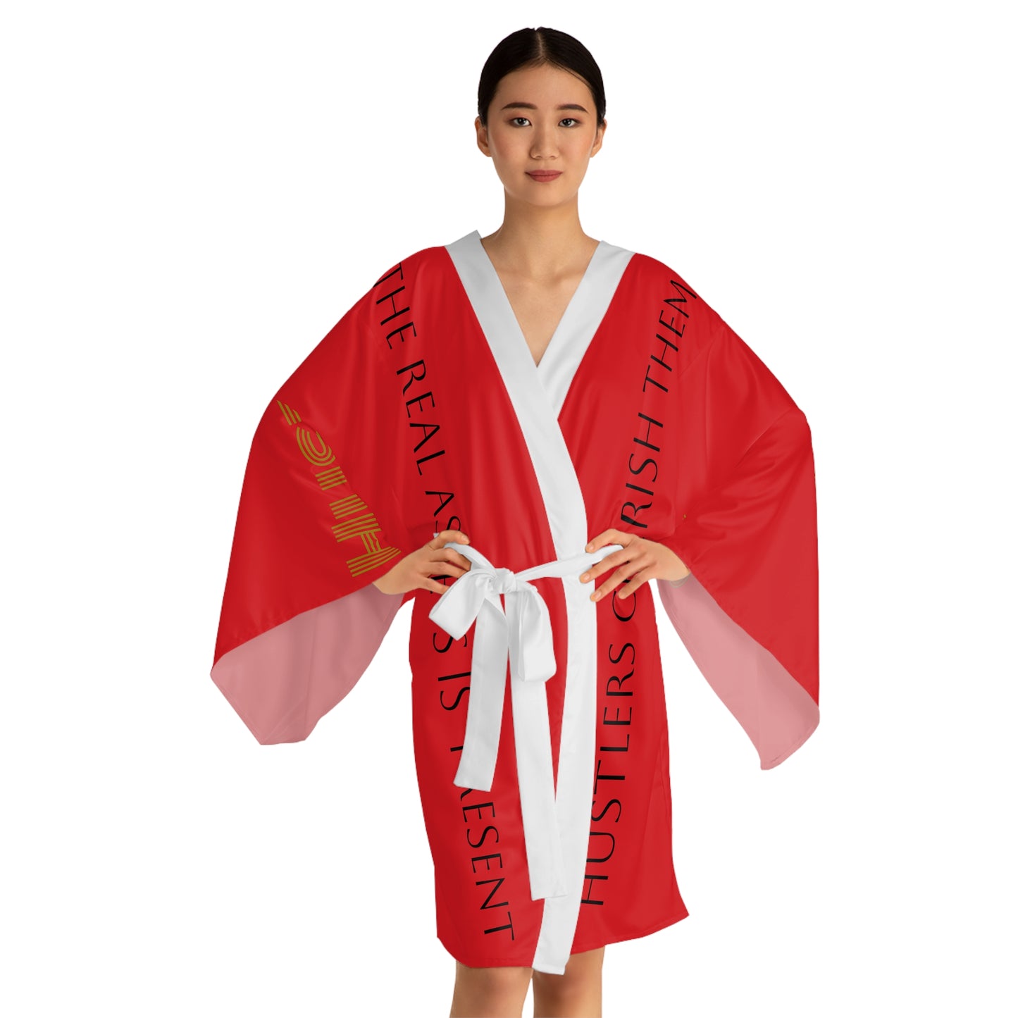 Red HLE Long Sleeve Kimono Robe - Hustlers Cherish Them - Respect the Hustle - Perfect for Relaxation and Self-Care