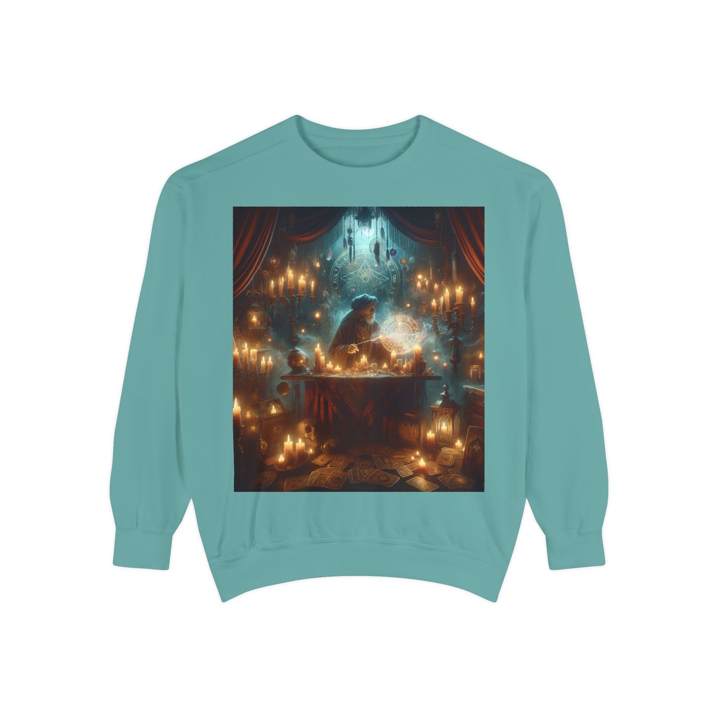 Mystic Candlelight Unisex Garment-Dyed Sweatshirt with Tarot Design
