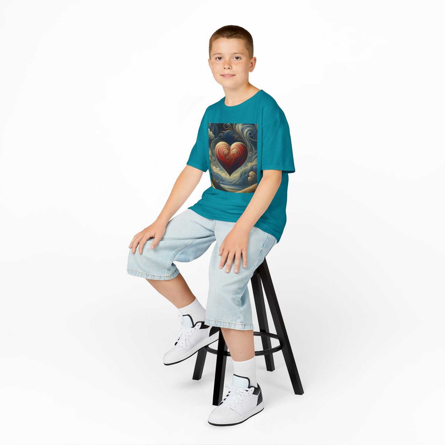 Kids Heavy Cotton™ Tee - Heart Design & Hustle Empire Quote Tee for Young Trendsetters