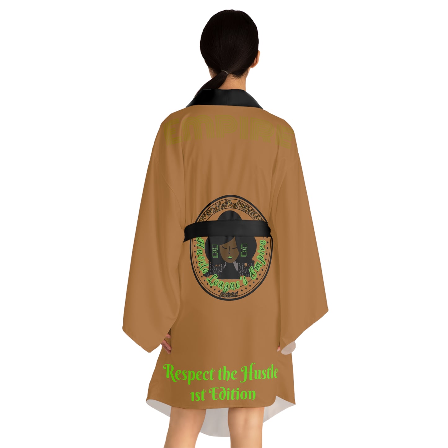 Brown HLE Long Sleeve Kimono Robe - Hustlers Cherish Them - Respect the Hustle - Perfect for Relaxation and Self-Care