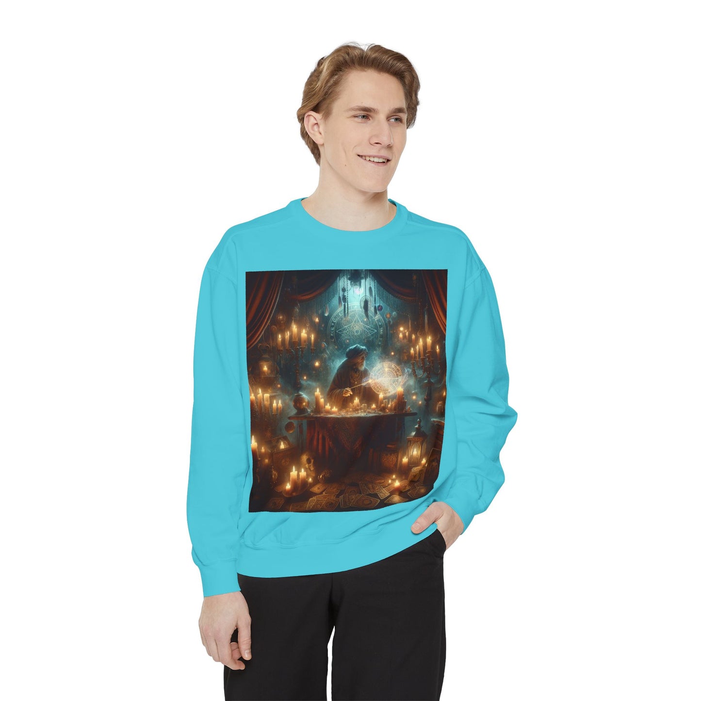 Mystic Candlelight Unisex Garment-Dyed Sweatshirt with Tarot Design