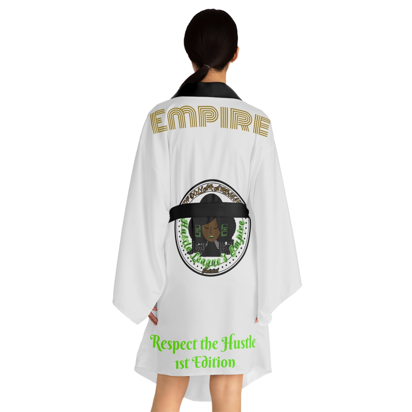 White HLE Long Sleeve Kimono Robe - Hustlers Cherish Them - Respect the Hustle - Perfect for Relaxation and Self-Care
