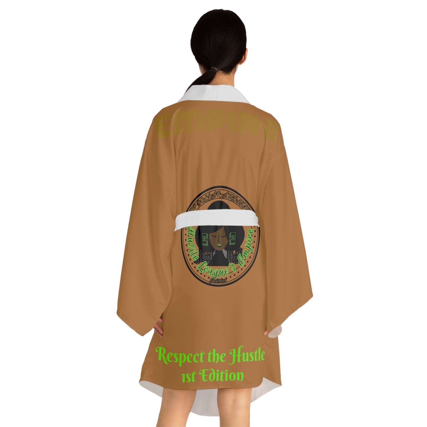 Brown HLE Long Sleeve Kimono Robe - Hustlers Cherish Them - Respect the Hustle - Perfect for Relaxation and Self-Care