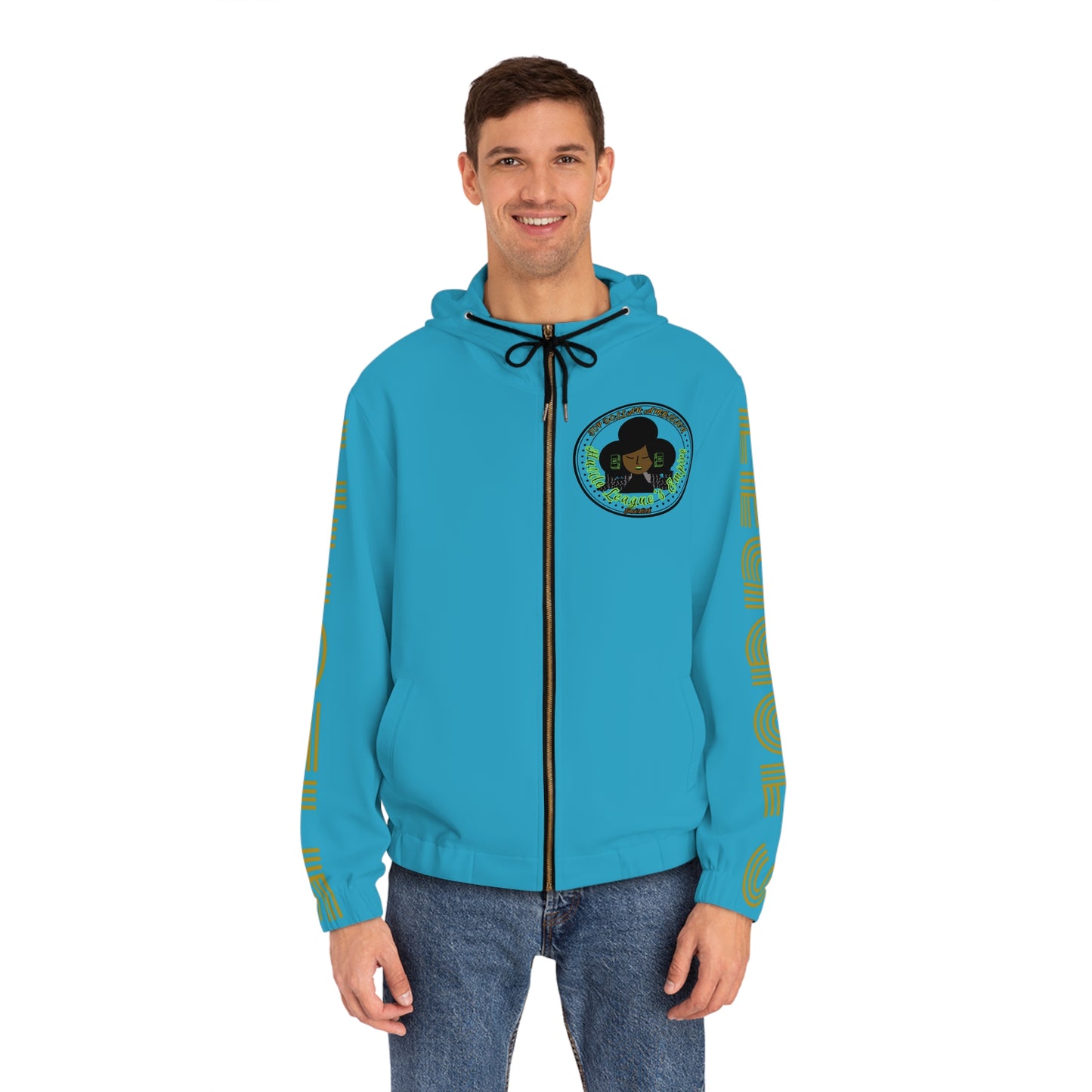 Turquoise Full-Zip Hoodie for Men