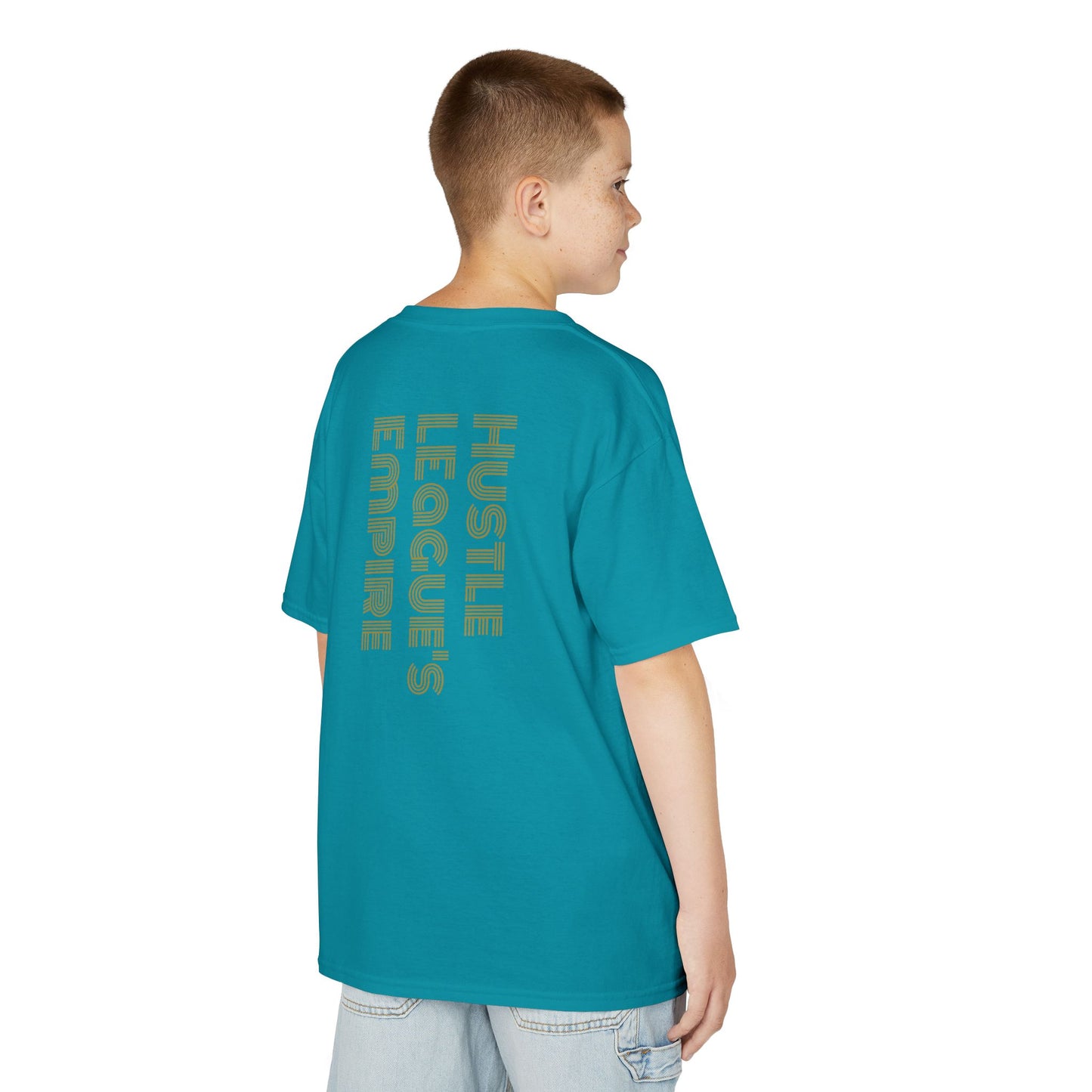 Kids Heavy Cotton™ Tee - Heart Design & Hustle Empire Quote Tee for Young Trendsetters