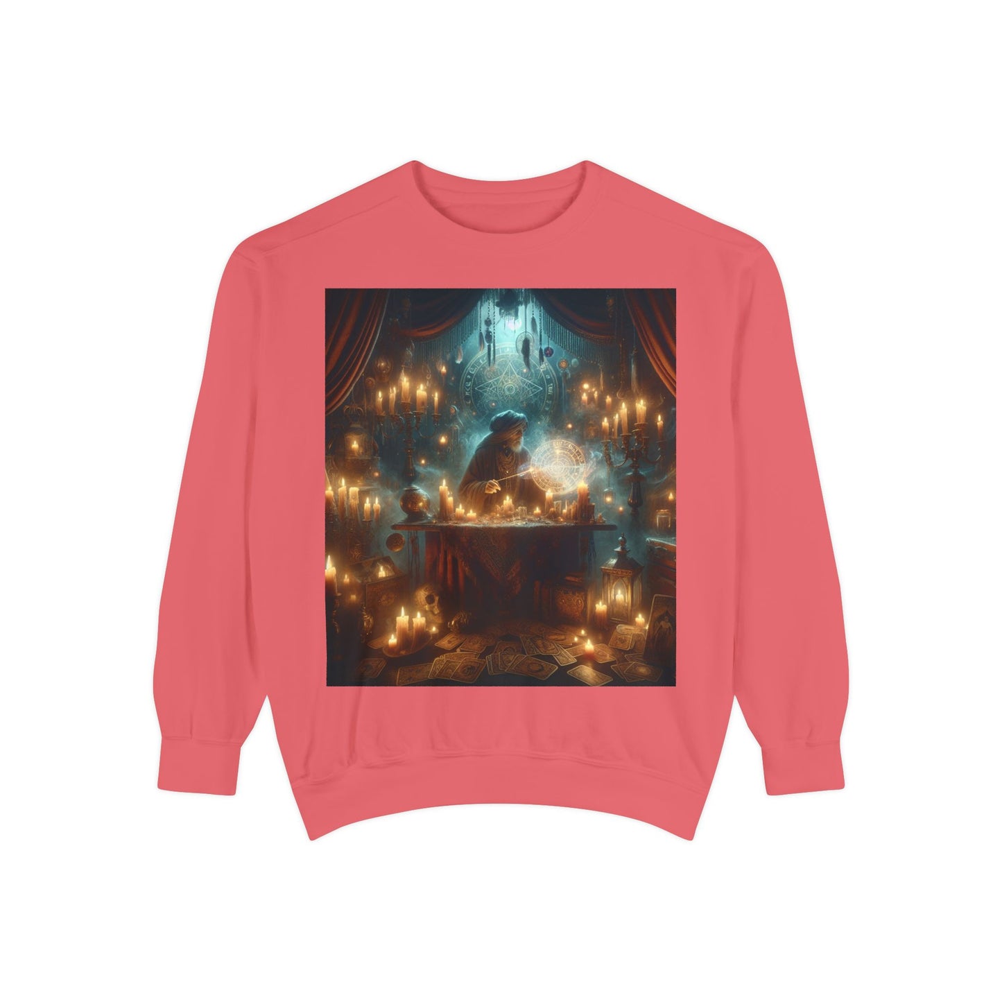 Mystic Candlelight Unisex Garment-Dyed Sweatshirt with Tarot Design