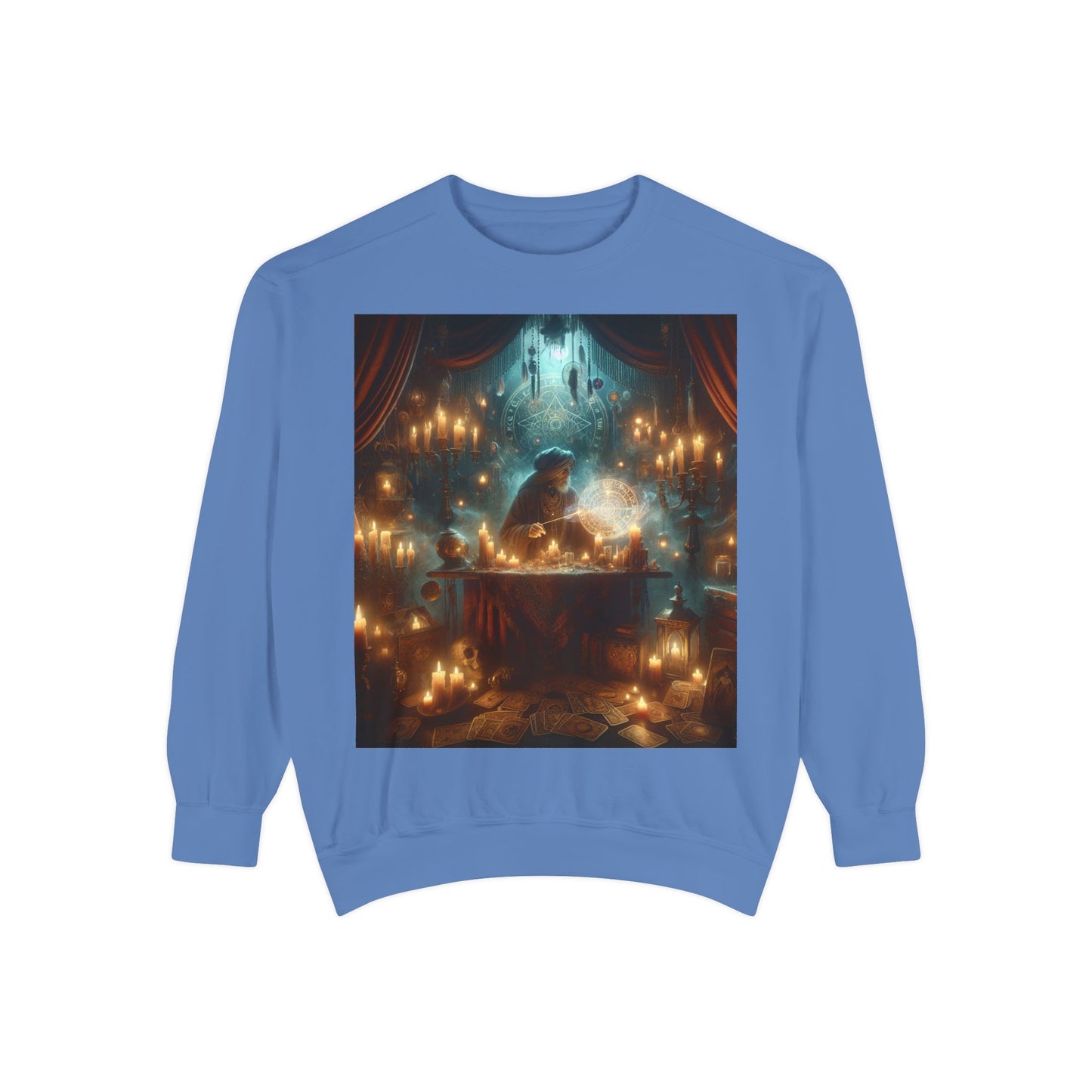 Mystic Candlelight Unisex Garment-Dyed Sweatshirt with Tarot Design