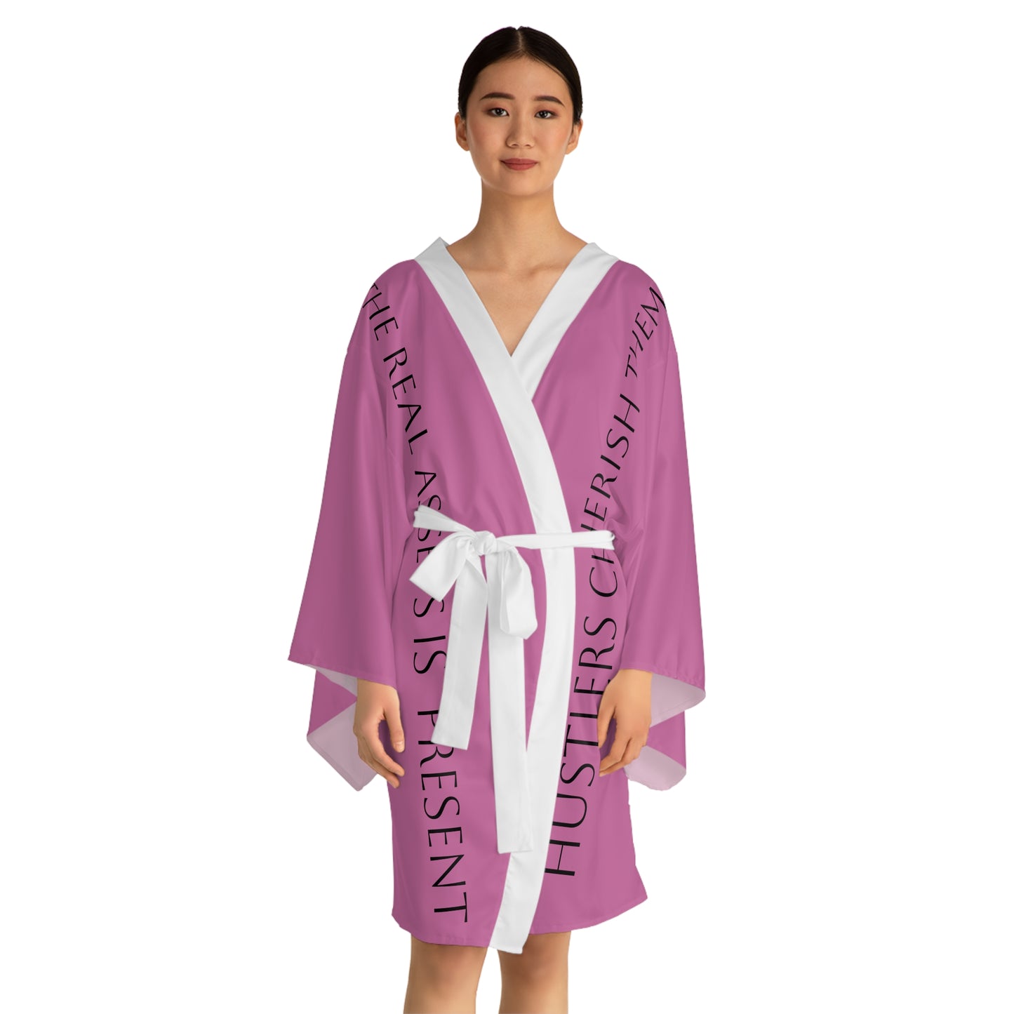 Light Pink HLE Long Sleeve Kimono Robe - Hustlers Cherish Them - Respect the Hustle - Perfect for Relaxation and Self-Care