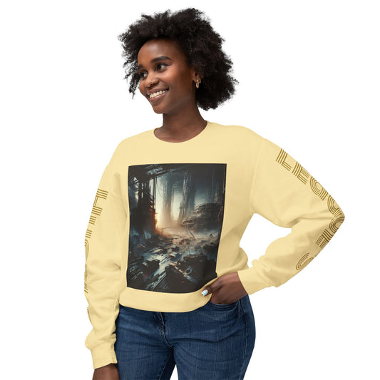 Sudadera unisex ligera con cuello redondo: diseño de arte urbano 'Empire Hustle'