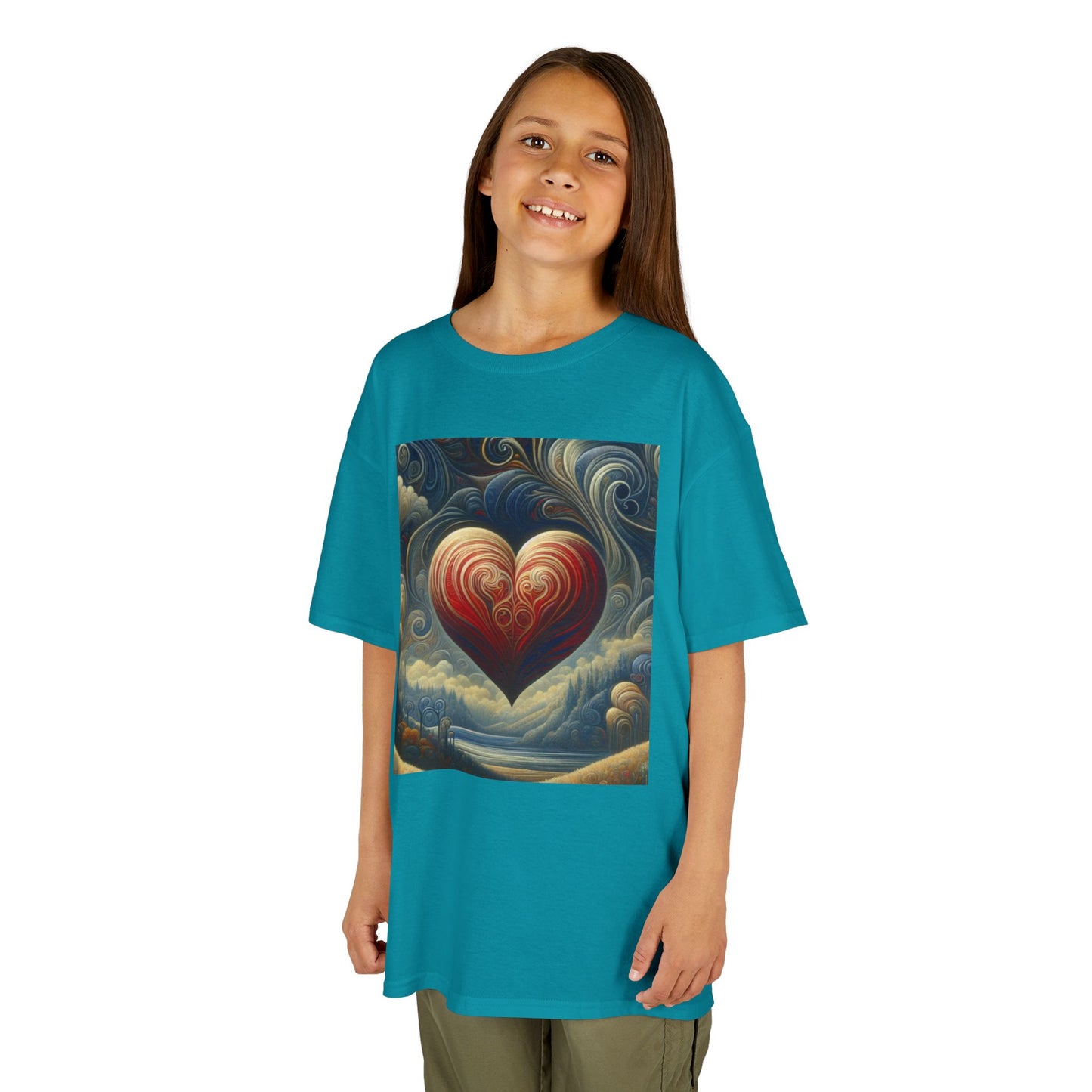 Kids Heavy Cotton™ Tee - Heart Design & Hustle Empire Quote Tee for Young Trendsetters