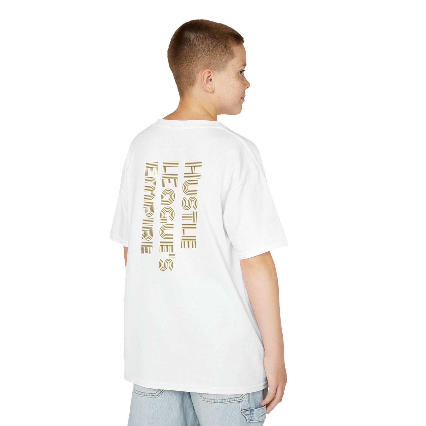 Kids Heavy Cotton™ Tee - Heart Design & Hustle Empire Quote Tee for Young Trendsetters