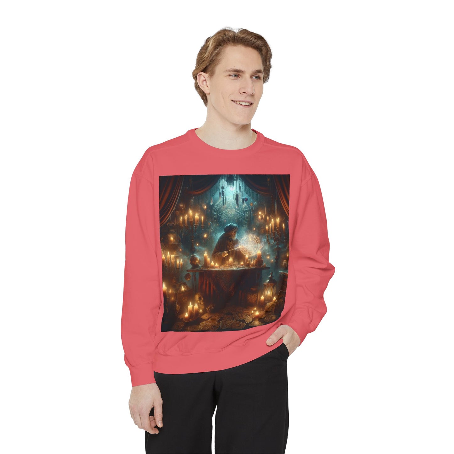 Mystic Candlelight Unisex Garment-Dyed Sweatshirt with Tarot Design