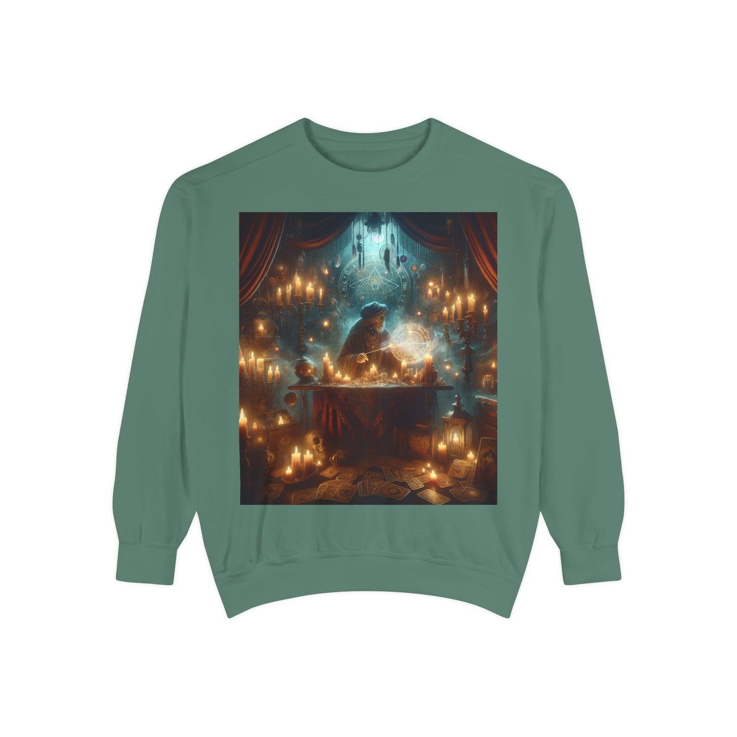 Mystic Candlelight Unisex Garment-Dyed Sweatshirt with Tarot Design