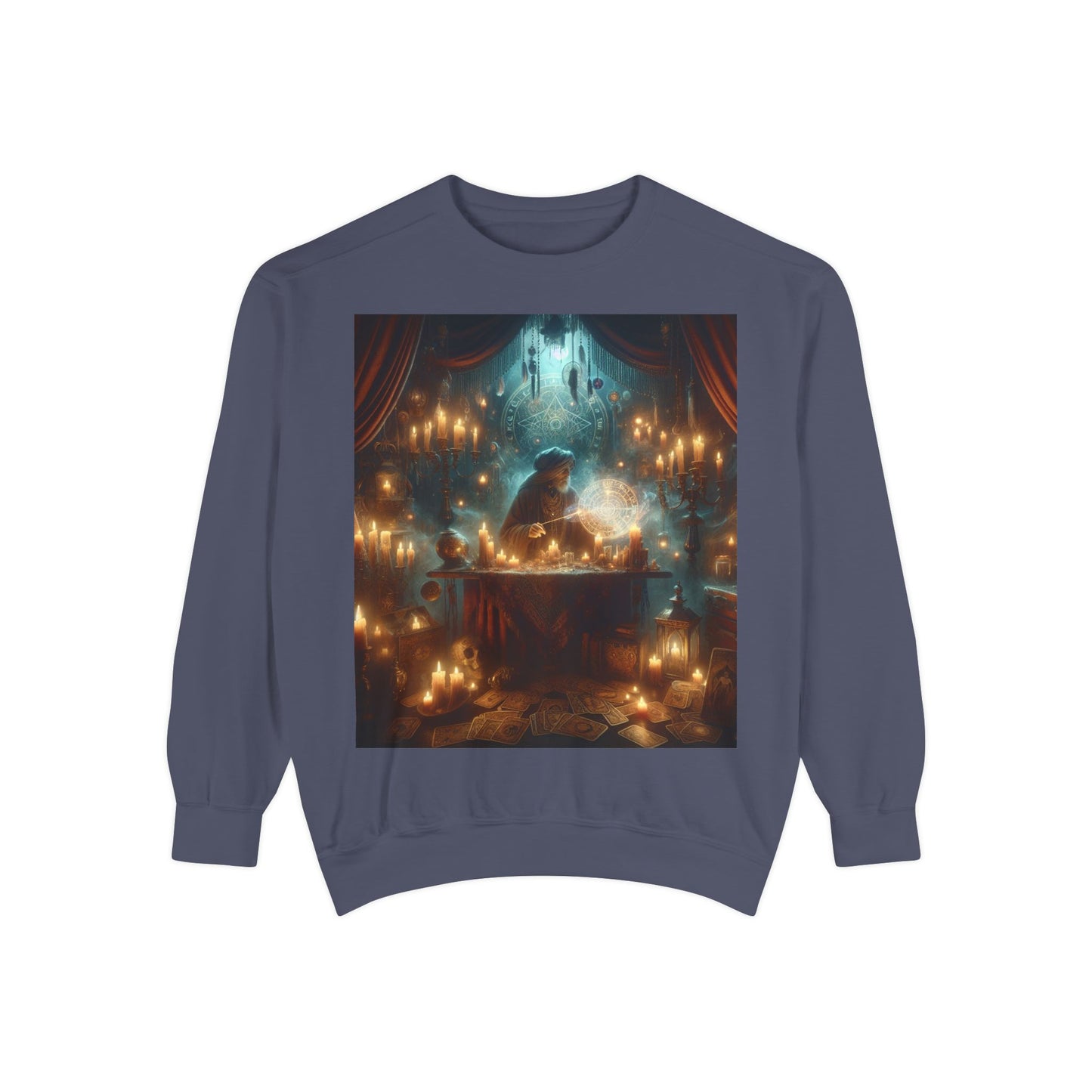 Mystic Candlelight Unisex Garment-Dyed Sweatshirt with Tarot Design