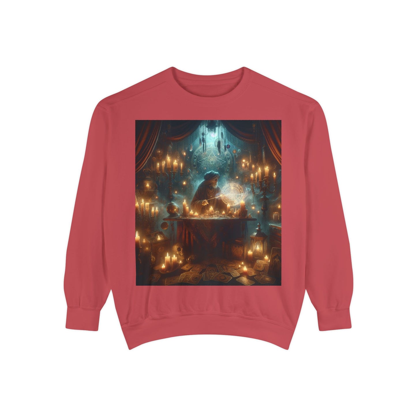 Mystic Candlelight Unisex Garment-Dyed Sweatshirt with Tarot Design