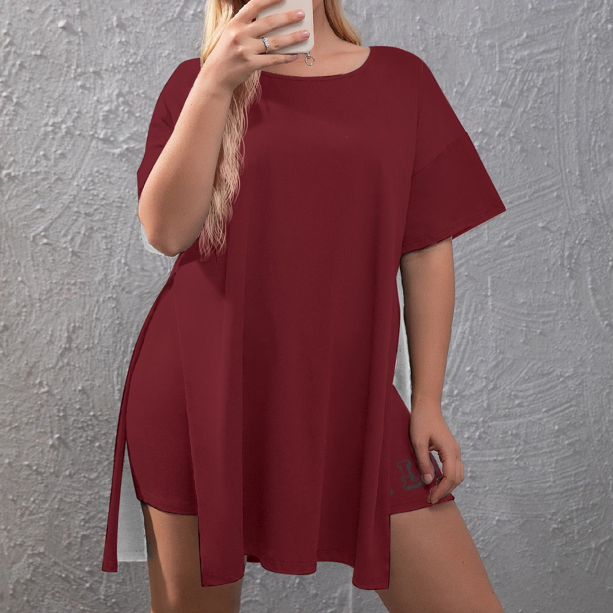 Women's Drop-Shoulder T-Shirt with Side Split and Shorts (Plus Size)