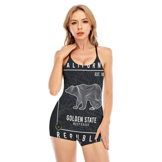 HLE Women's Backless Romper With Black Straps