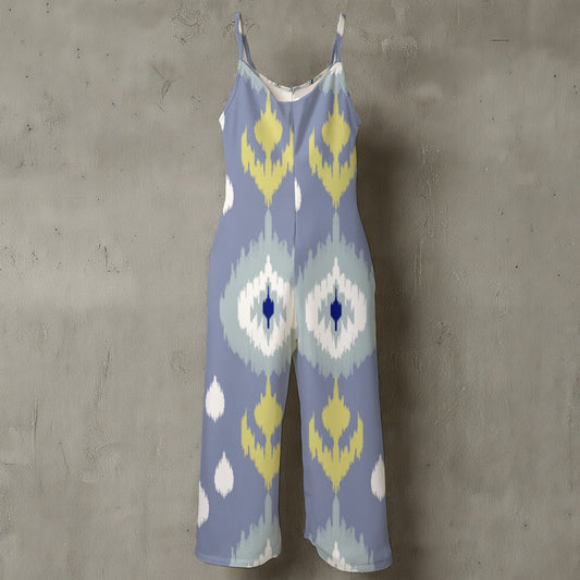 Mono de pierna ancha con tirantes finos y estampado floral para mujer