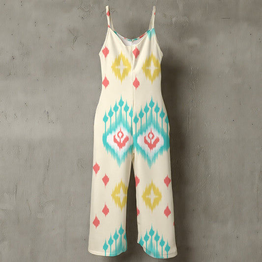 Mono de pierna ancha con tirantes finos y estampado floral para mujer