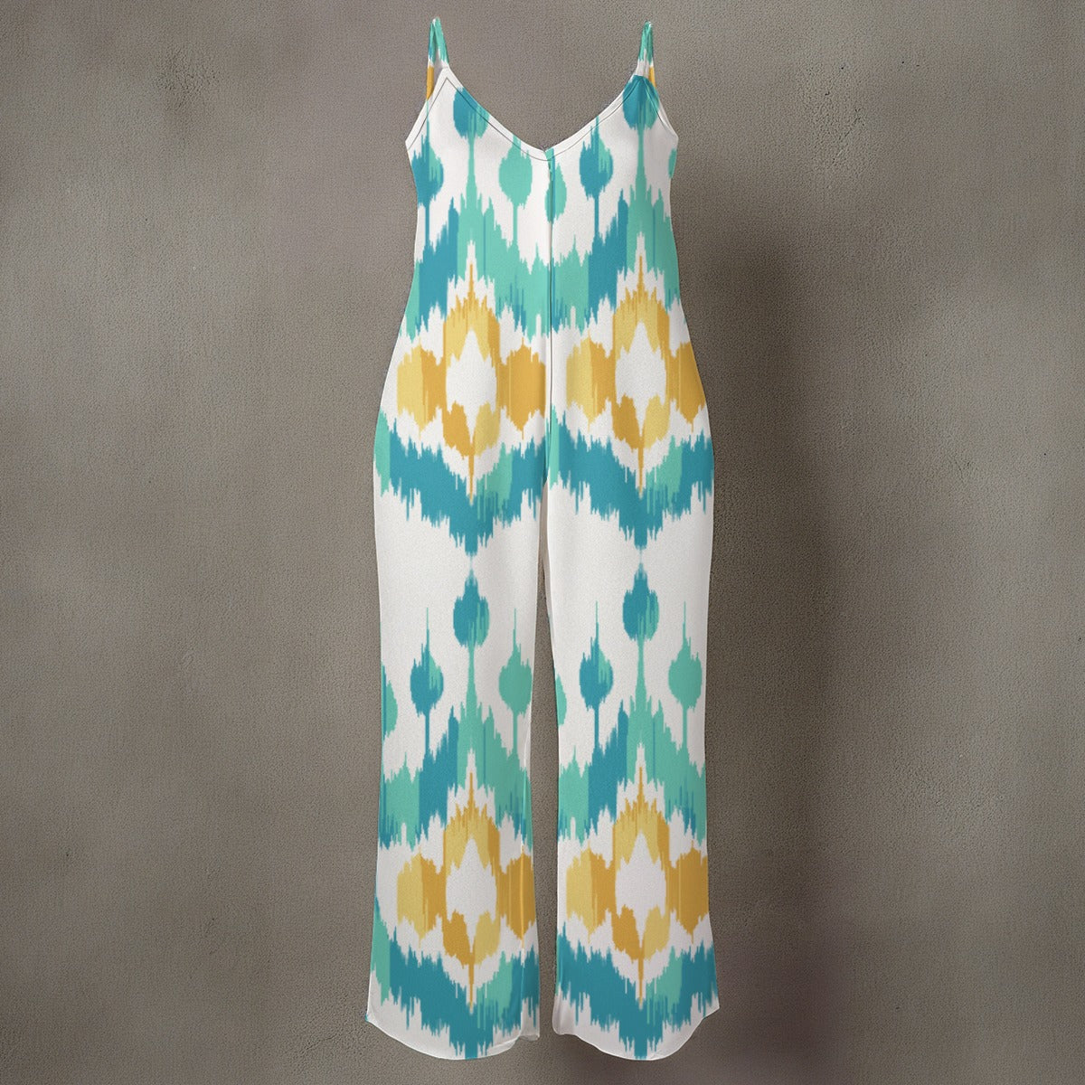 Mono de pierna ancha con tirantes finos y estampado floral para mujer