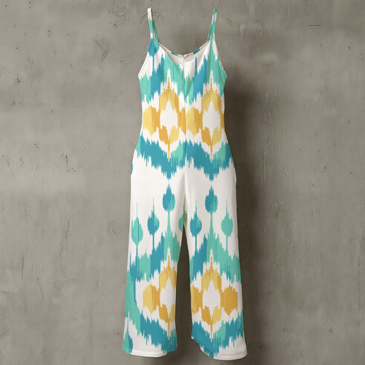 Mono de pierna ancha con tirantes finos y estampado floral para mujer