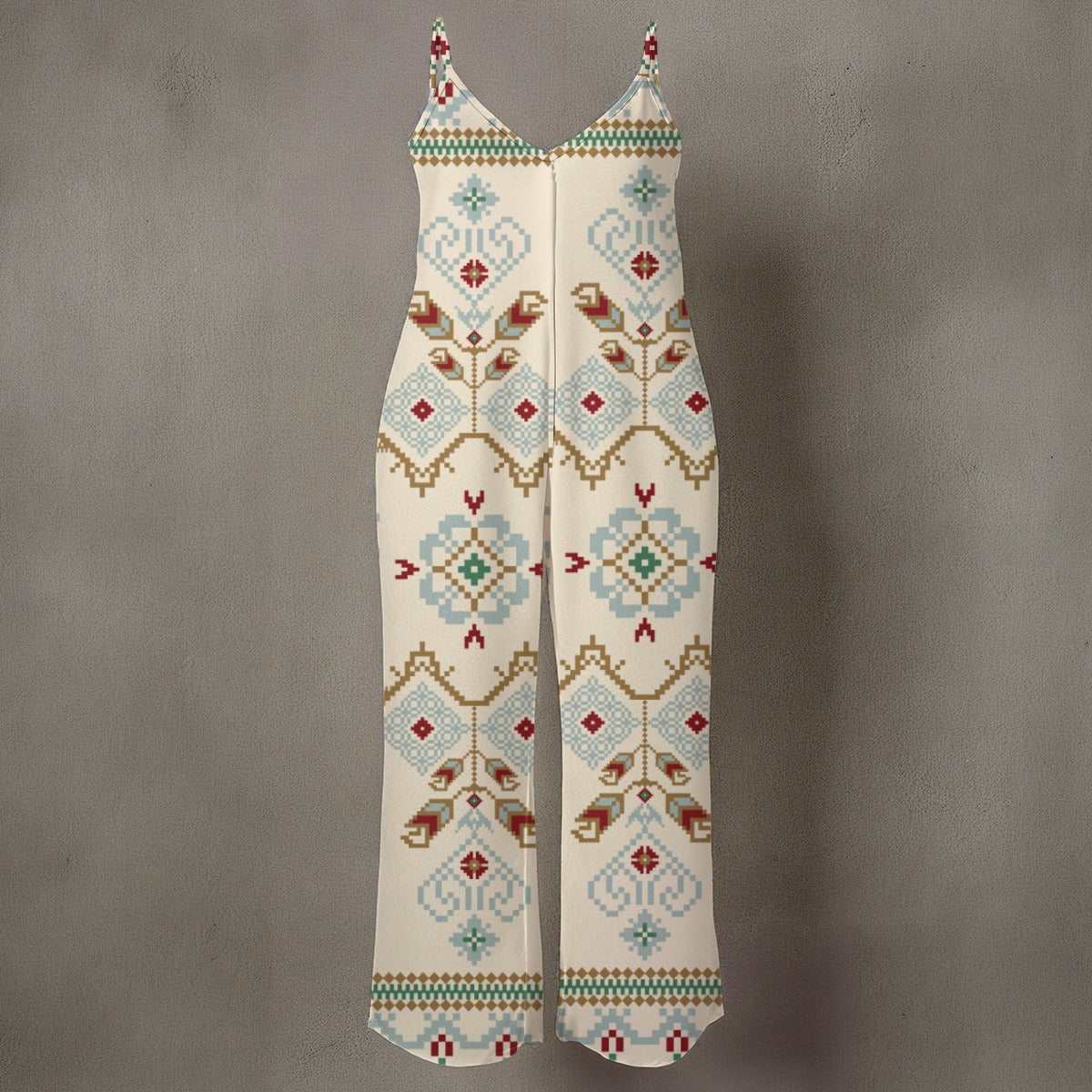 Mono de pierna ancha con tirantes finos y estampado floral para mujer