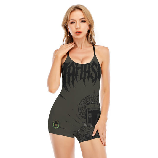 HLE Women's Backless Romper With Black Straps