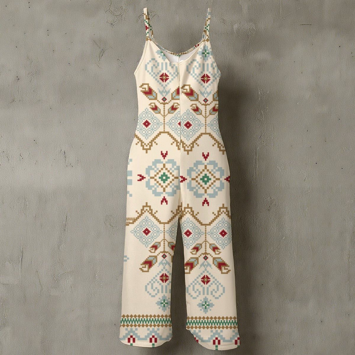 Mono de pierna ancha con tirantes finos y estampado floral para mujer