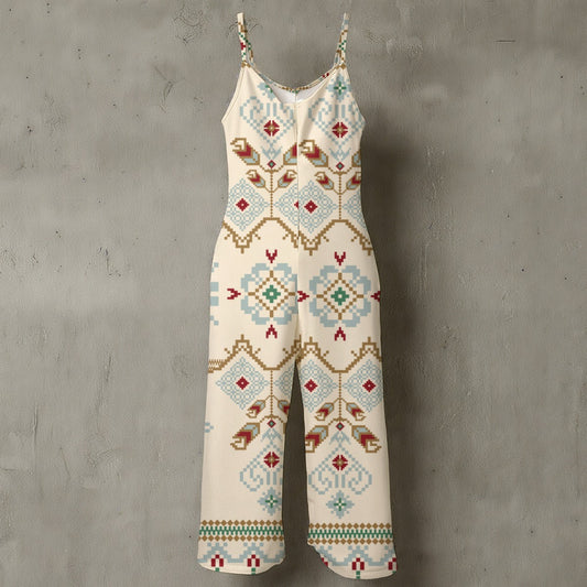Mono de pierna ancha con tirantes finos y estampado floral para mujer