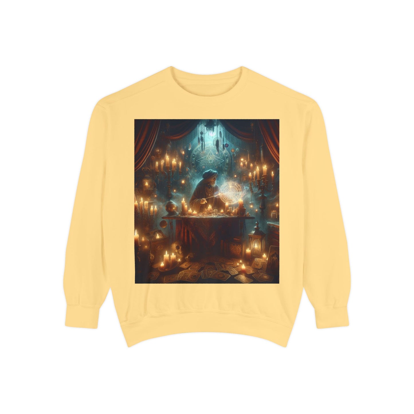Mystic Candlelight Unisex Garment-Dyed Sweatshirt with Tarot Design