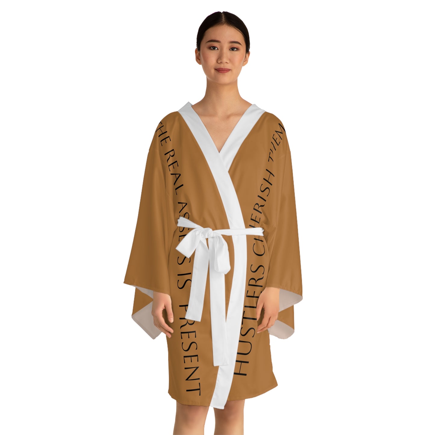 Brown HLE Long Sleeve Kimono Robe - Hustlers Cherish Them - Respect the Hustle - Perfect for Relaxation and Self-Care