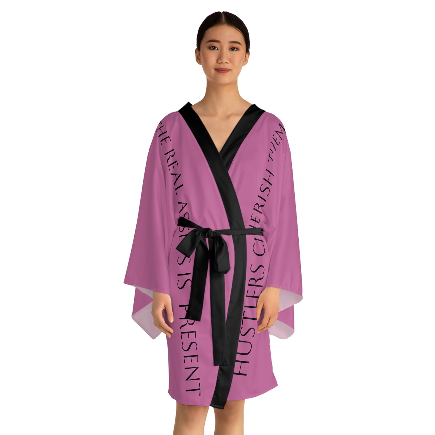 Light Pink HLE Long Sleeve Kimono Robe - Hustlers Cherish Them - Respect the Hustle - Perfect for Relaxation and Self-Care